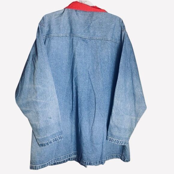 Vintage Disney Winnie the Pooh Denim Shacket Christmas Embroidered Red Collar 2X - Picture 5 of 7